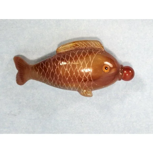 Koi Fish Hand Carved Snuff Bottle Chinese Antique with Storage Box
